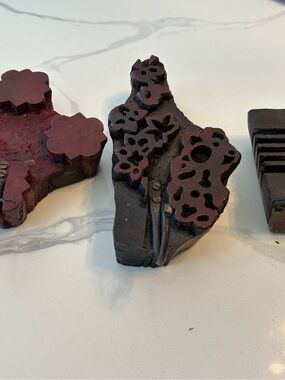 3- Two’s Company Hand-Carved Floral Wooden Hooks Block Stamp